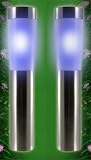 NEW 4 X BLUE STAINLESS STEEL SOLAR POST BOLLARD LIGHTS