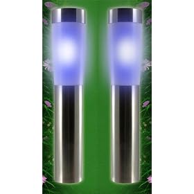NEW 4 X BLUE STAINLESS STEEL SOLAR POST BOLLARD LIGHTS