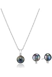Sterling Silver Freshwater Cultured Pearl and White Topaz Jewelry Set