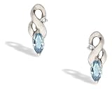 14K White Gold Genuine Marquise Aquamarine and Diamond Earrings