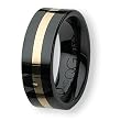 14K Gold Inlaid Black Ceramic Ring (8.0 mm) With Wood Box - Sizes 8-13