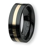 14K Gold Inlaid Black Ceramic Ring (8.0 mm) With Wood Box - Sizes 8-13