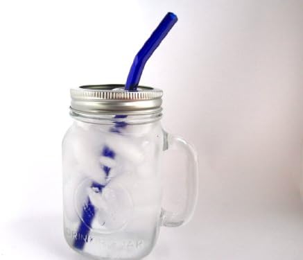 Handle Mason Jar To Go Cup with Blue Bent Straw
