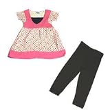 Toddler Girls 2 Piece Dress Set with Leggings, Pink Print Dress with Black Leggings, Available in Various Sizes