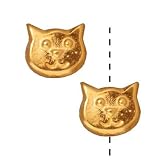 Real 22K Gold Plated Lead-Free Pewter Cat Face Beads 9.8mm (2)