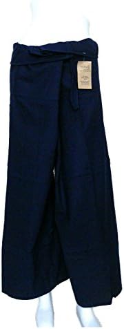 Dark Blue Yoga Massage Wrap Trousers Fisherman Pants Unique for Women & Men, Northern Thai Style
