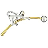 Silver Gold Cat Chasing Ball Brooch Animal Styles Black