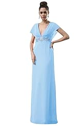 V-neck Chiffon Beaded Illusion Floor Length Mother-of-the-Bride Dress 