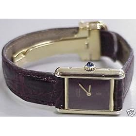 Vintage Antique watch: Pre-owned Ladies Cartier Watch Vermeil Burgundy Wine Dial Swiss Manual Wind... by Cartier