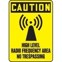 CAUTION HIGH LEVEL RADIO FREQUENCY AREA NO TRESPASSING (W GRAPHIC) 14 x 10 Adhesive... by Accuform