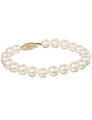 14k Yellow Gold  White Freshwater Cultured Pearl AA Grade 7.5-8mm Bracelet, 7.25"