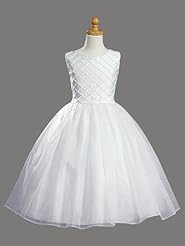Two-Toned Organza/Polyester/Satin/Silk/Shantung/Tulle Illusion   Sleeveless  Dress With a Bow(s) and a Sash  and Pearls