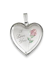 Genuine IceCarats Designer Jewelry Gift Sterling Silver 24Mm Enameled Rose Heart Locket