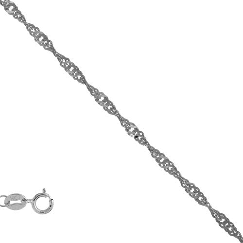 14k Solid White Gold 1.5 mm Singapore Chain Anklet 10" Spring Ring Clasp