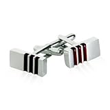 Unique 3 Stripe Purple Red Wine Colored Enamel Silver Cufflinks with Presentation Box