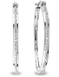 14k White Gold Large Diamond Accent Hoop Earrings