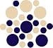 Set of 30 - Beige / Dark Blue Navy Circles Polka Dots Vinyl Wall Graphic Decals Stickers