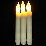 Set of 3 Mini Battery Operated Wax Dipped Flameless LED Taper Candles - Amber Flickering LED