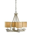 Currey and Company 9018 Eclipse - Four Light Chandelier, Granello Silver Leaf Finish and Antique Mirror with French Beige Shantung Shade