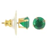14 KT Yellow Gold Dark Green Stainless Steel Back Post 14K Stud Earrings