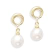 14K Yellow Gold Open Circle Post Earrings with a Diamond and 7.5-8mm Cultured Freshwater Rice Pearl