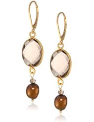 Smokey Quartz Faceted Bezel and Rondelle Bead Chocolate Baroque Freshwater Cultured Pearl with Gold over Silver Leverback Drop Earrings