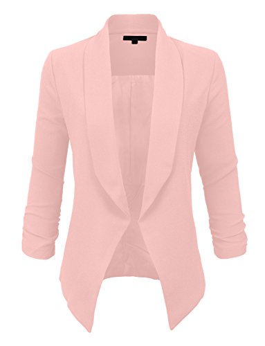 LE3NO Womens Textured 3/4 Sleeve Open Blazer Jacket