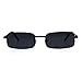 Mens Retro Vintage Narrow Rectangular Pimp Metal Sunglasses All Black