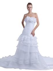 Strapless Spring Fall Organza Tiered Mermaid Wedding Dress  with a Court Train 