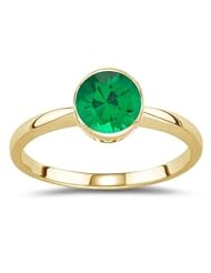 0.55 Cts of 5.5 mm AAA Round Natural Emerald Solitaire Ring in 14K Yellow Gold