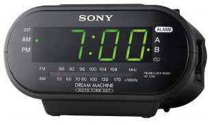 Sony ICF-C318 Automatic Time Set Clock Radio with Dual Alarm in Black with Omron Healthcare Pedometer