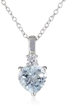 Big Sale Sterling Silver Aquamarine and Created White Sapphire Heart Pendant Necklace, 18"