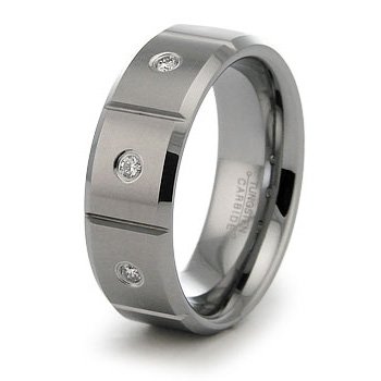 8mm Tungsten Carbide Diamond Ring (0.10ctw) GH/SI with Wood Box