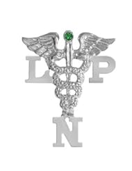 NursingPin - Licensed Practical Nurse LPN Graduation Nursing Pin with Emerald in Silver