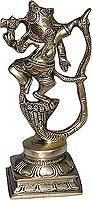Ganesh Figurine Brass Statue Dancing on the Hood of Snake 2.25 x 1.75 x 6 inches