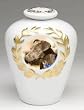 Photo Pet Urn - Two Piece Cremation Urn with Gold Leaf Motif Customized with Your Best Friends Photo - 9.5"