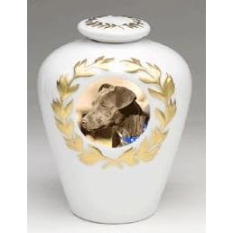Photo Pet Urn - Two Piece Cremation Urn with Gold Leaf Motif Customized with Your Best Friends... by 
