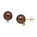 Chocolate Tahitian Pearl Earrings with Diamonds in 14K Yellow Gold