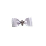 2 Inch bow with Silver Cross, Mini metal barrette, Navy