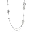 14k White Gold Rhodium Plated Textured Charm Necklace with Clear Glass Crystal & CZ Accents- 30 IN + 3 IN