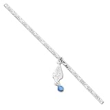Sterling Silver 10 inch Blue Quartz Filigree Beaded Figaro Anklet - 10 inch