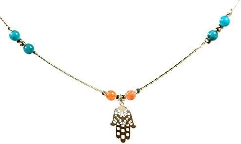 Gold Plated Eastern Hamsa Hand Pendant and Beads 18" Necklace
