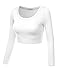 Simlu Womens White Short Cropped Top, Cheap Summer Top with Long Sleeves, White, Medium