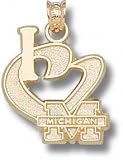 Michigan Wolverines Solid 10K Gold ''I Heart M MICHIGAN'' Pendant