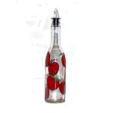 ArtisanStreet's Apple Design Pour Bottle. Features Bright Red Apples with Green Stems on Clear Glass. Hand Painted & Signed By Artisan. Made To Order