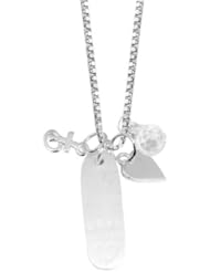 Sterling Silver "Love" Tag with Multiple Charms Including Heart, 18"