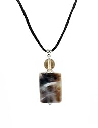 Necklace - N42 - Genuine Semi Precious Gemstone on 16" Silk / Satin Cord + 2" Extension Chain - Rectangular Shape ~ Black Striped Agate