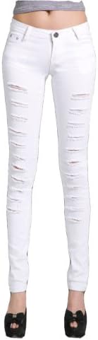 Woman Cut-out Punk Novel Ripped Jeans Denim Jeggings Trousers Skinny