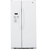 GE GSHF5KGXWW 25.4 cu. ft. Side by Side Refrigerator with 3 Glass Shelves, Clear Gallon Door Storage, 2-Stack Drawer System and External Ice/Water Dispenser: White
