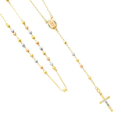 14k 3 Tri Color Gold 2mm Beads Our Lady